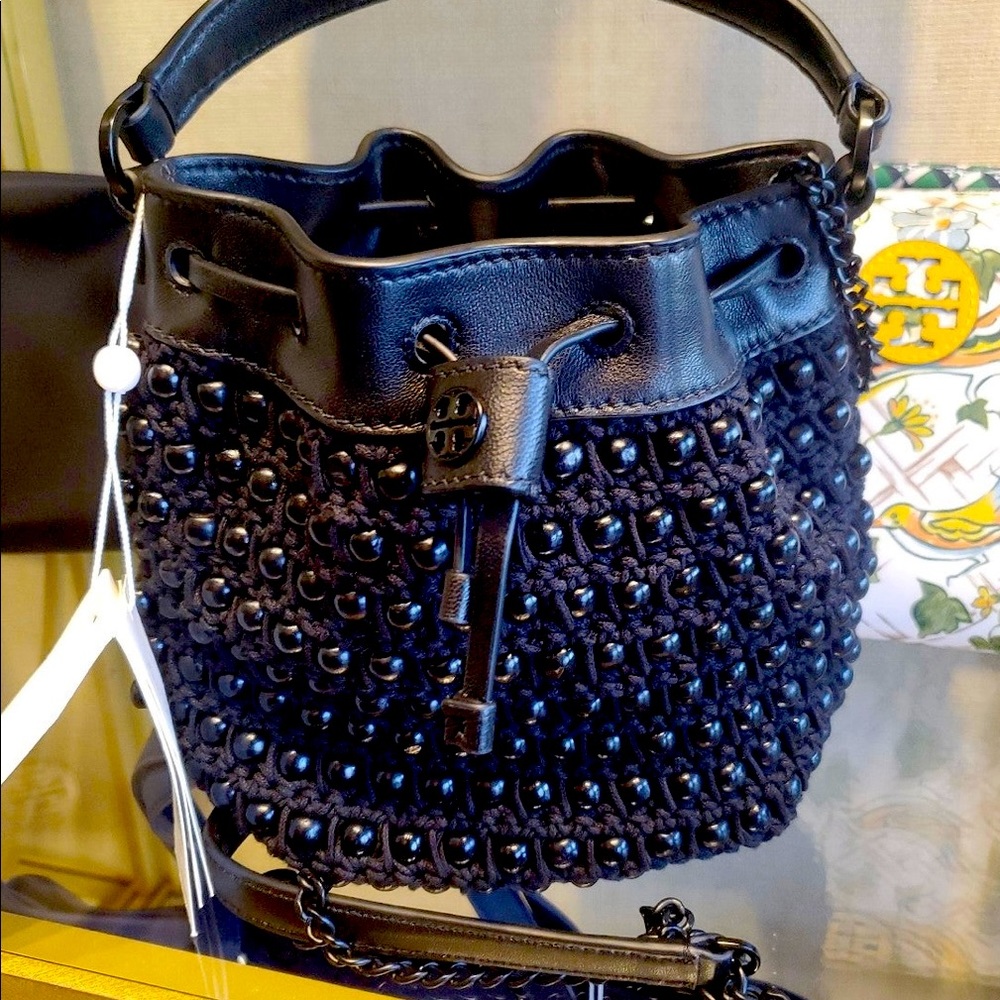 Tory Burch Willa Beaded Crochet Bucket Bag